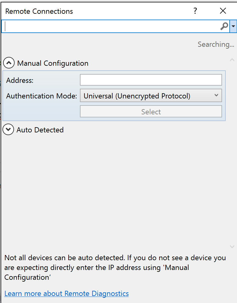Remote Connections dialog